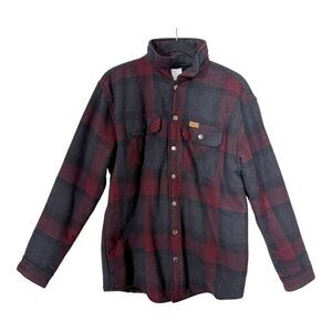 Matix Mens Sherpa Lined Snap Down Burgundy Flannel Hunting Shacket Size Medium